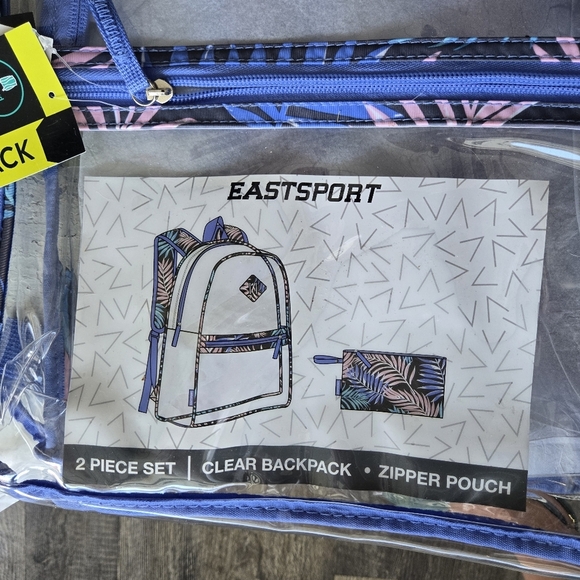Nwt Eastsport Clear Backpack W Zipper Pencil Pouch Padded Shoulder Straps 16" - Picture 4 of 4